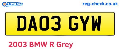 DA03GYW are the vehicle registration plates.