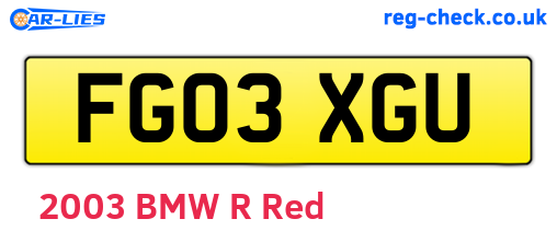 FG03XGU are the vehicle registration plates.
