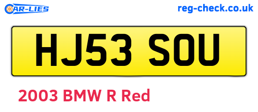 HJ53SOU are the vehicle registration plates.