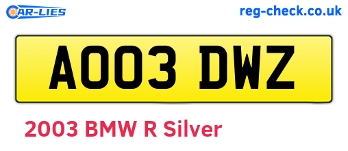 AO03DWZ are the vehicle registration plates.