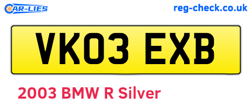 VK03EXB are the vehicle registration plates.