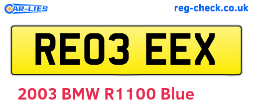 RE03EEX are the vehicle registration plates.