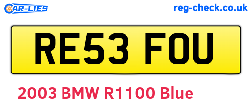 RE53FOU are the vehicle registration plates.