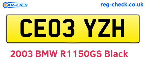 CE03YZH are the vehicle registration plates.