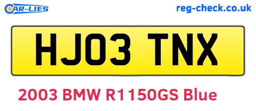HJ03TNX are the vehicle registration plates.