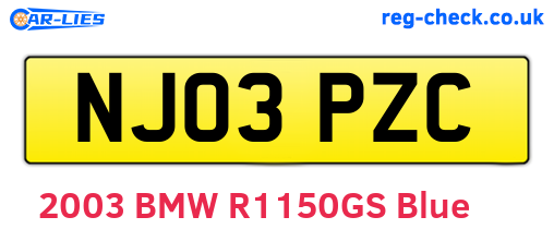 NJ03PZC are the vehicle registration plates.