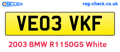 VE03VKF are the vehicle registration plates.