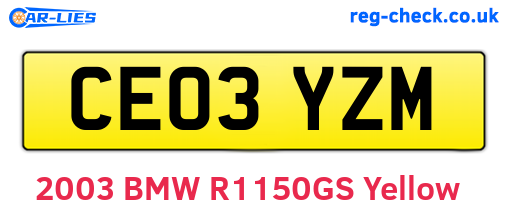 CE03YZM are the vehicle registration plates.