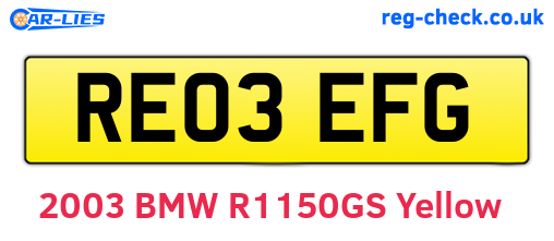 RE03EFG are the vehicle registration plates.