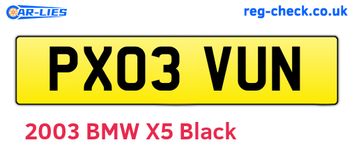 PX03VUN are the vehicle registration plates.