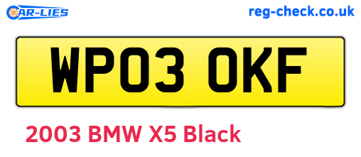 WP03OKF are the vehicle registration plates.
