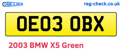 OE03OBX are the vehicle registration plates.