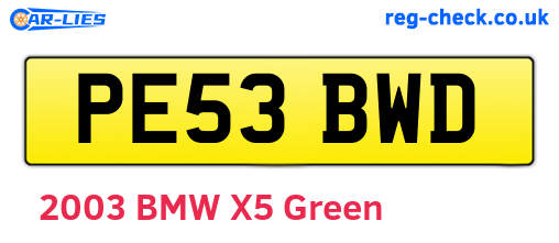 PE53BWD are the vehicle registration plates.