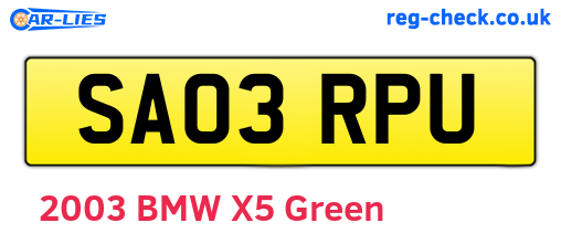 SA03RPU are the vehicle registration plates.