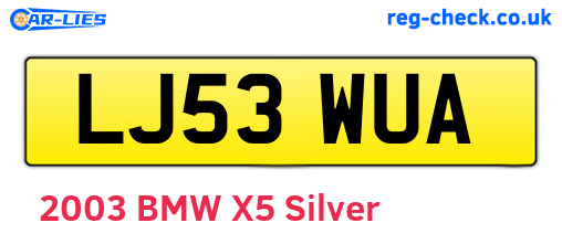 LJ53WUA are the vehicle registration plates.