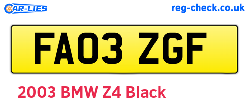FA03ZGF are the vehicle registration plates.