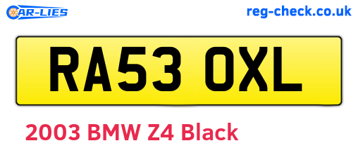RA53OXL are the vehicle registration plates.