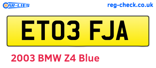ET03FJA are the vehicle registration plates.