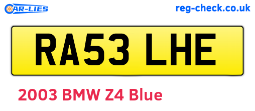RA53LHE are the vehicle registration plates.