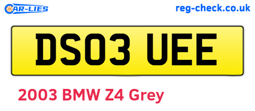 DS03UEE are the vehicle registration plates.