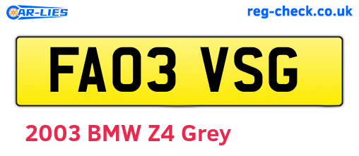 FA03VSG are the vehicle registration plates.