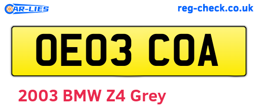 OE03COA are the vehicle registration plates.