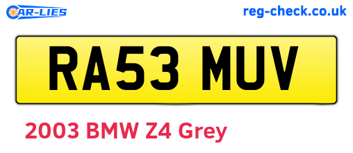 RA53MUV are the vehicle registration plates.