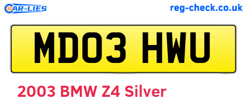 MD03HWU are the vehicle registration plates.
