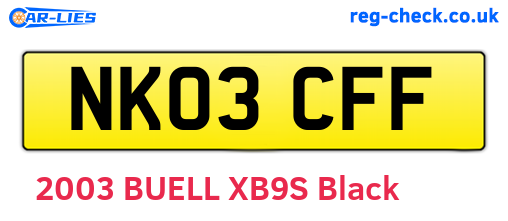 NK03CFF are the vehicle registration plates.