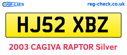 HJ52XBZ are the vehicle registration plates.