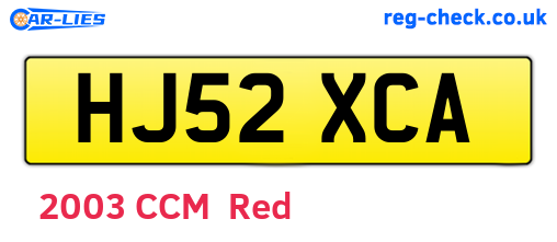 HJ52XCA are the vehicle registration plates.