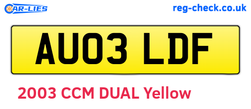 AU03LDF are the vehicle registration plates.