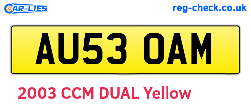 AU53OAM are the vehicle registration plates.