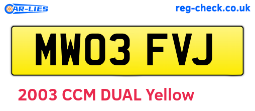 MW03FVJ are the vehicle registration plates.