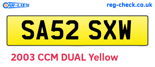 SA52SXW are the vehicle registration plates.