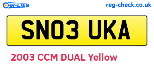 SN03UKA are the vehicle registration plates.