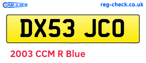 DX53JCO are the vehicle registration plates.