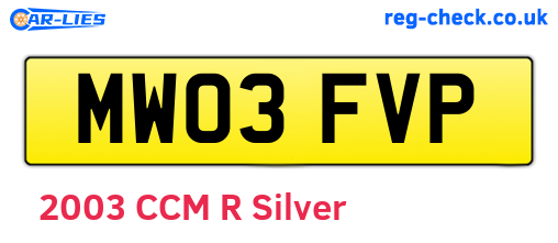MW03FVP are the vehicle registration plates.