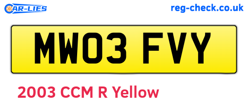 MW03FVY are the vehicle registration plates.