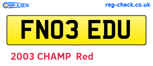 FN03EDU are the vehicle registration plates.