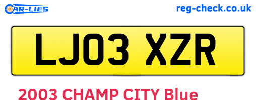 LJ03XZR are the vehicle registration plates.