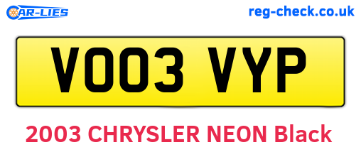 VO03VYP are the vehicle registration plates.