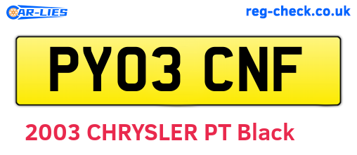 PY03CNF are the vehicle registration plates.