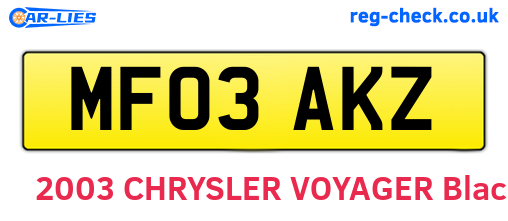 MF03AKZ are the vehicle registration plates.