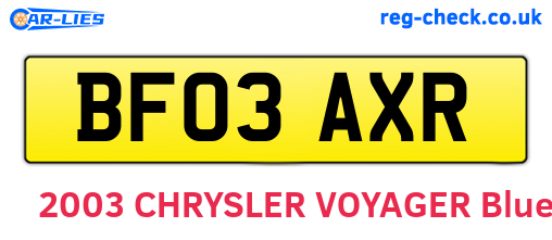 BF03AXR are the vehicle registration plates.