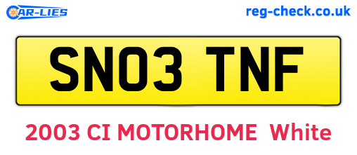SN03TNF are the vehicle registration plates.