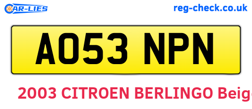 AO53NPN are the vehicle registration plates.