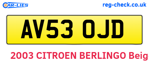 AV53OJD are the vehicle registration plates.