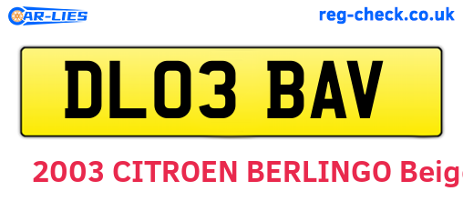 DL03BAV are the vehicle registration plates.