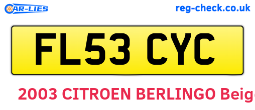 FL53CYC are the vehicle registration plates.